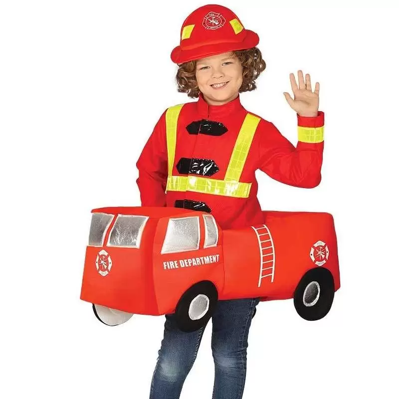 COSTUME DA POMPIERE CON CAMIONETTA PER BAMBINI 5-6 ANNI