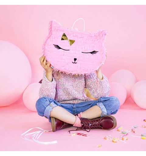 Pentolaccia per bambini a forma di gatto rosa