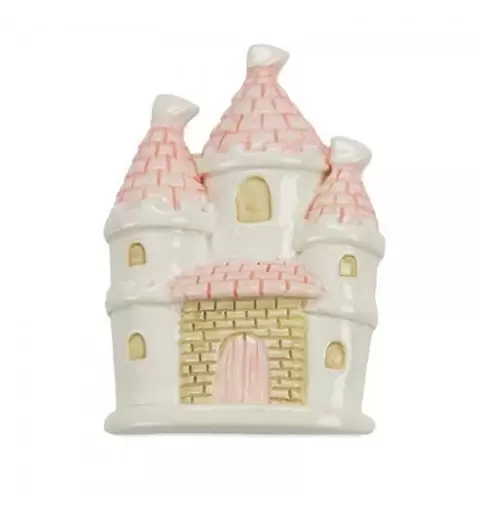 Calamita a forma di castello fiabesco bianco e rosa