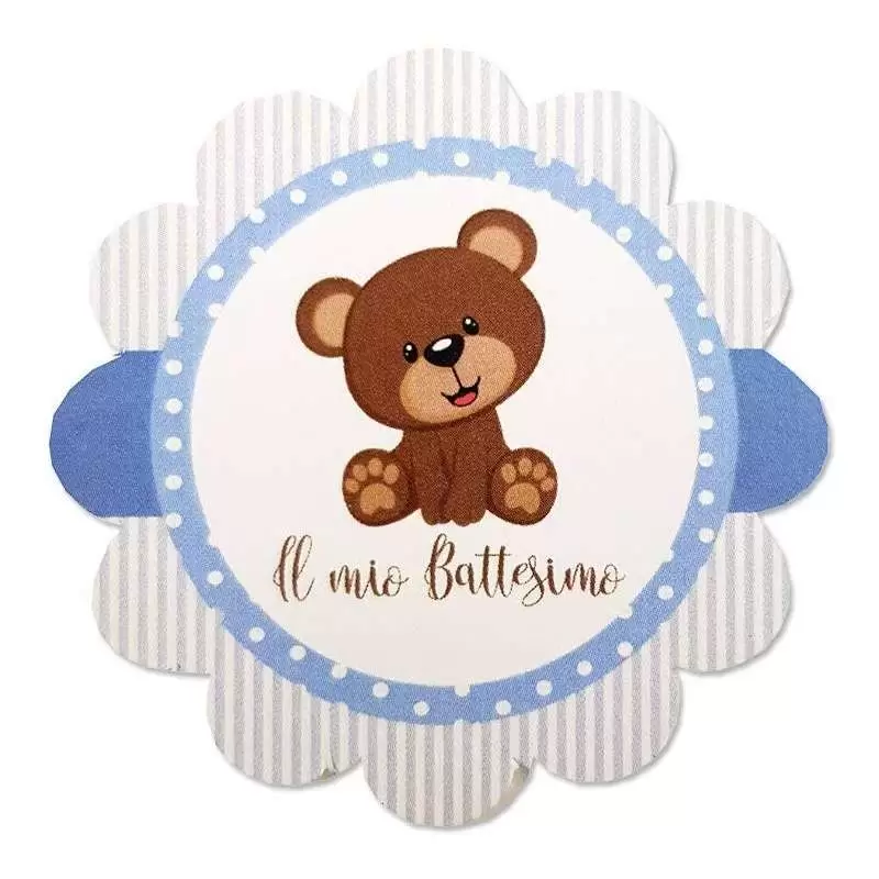 Bigliettini fiore battesimo orsetto
