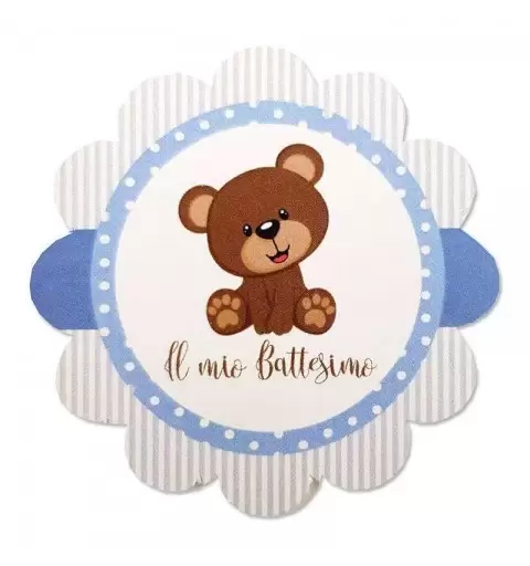 Bigliettini fiore battesimo orsetto