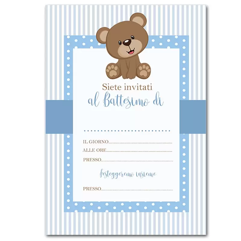 30 INVITI DI CARTA BATTESIMO ORSETTO CELESTE