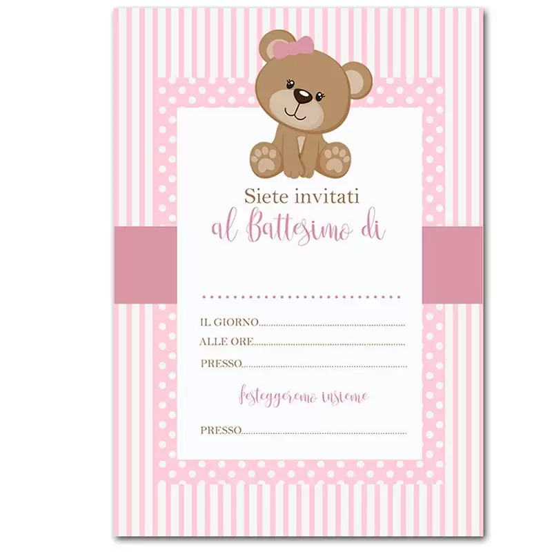 30 INVITI DI CARTA BATTESIMO ORSETTA ROSA