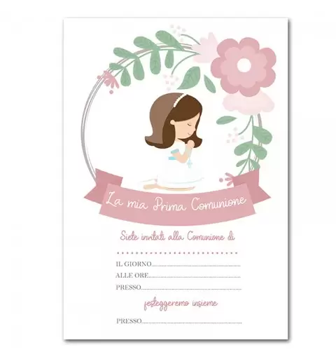 INVITO DI CARTA PRIMA COMUNIONE BAMBINA ROSA