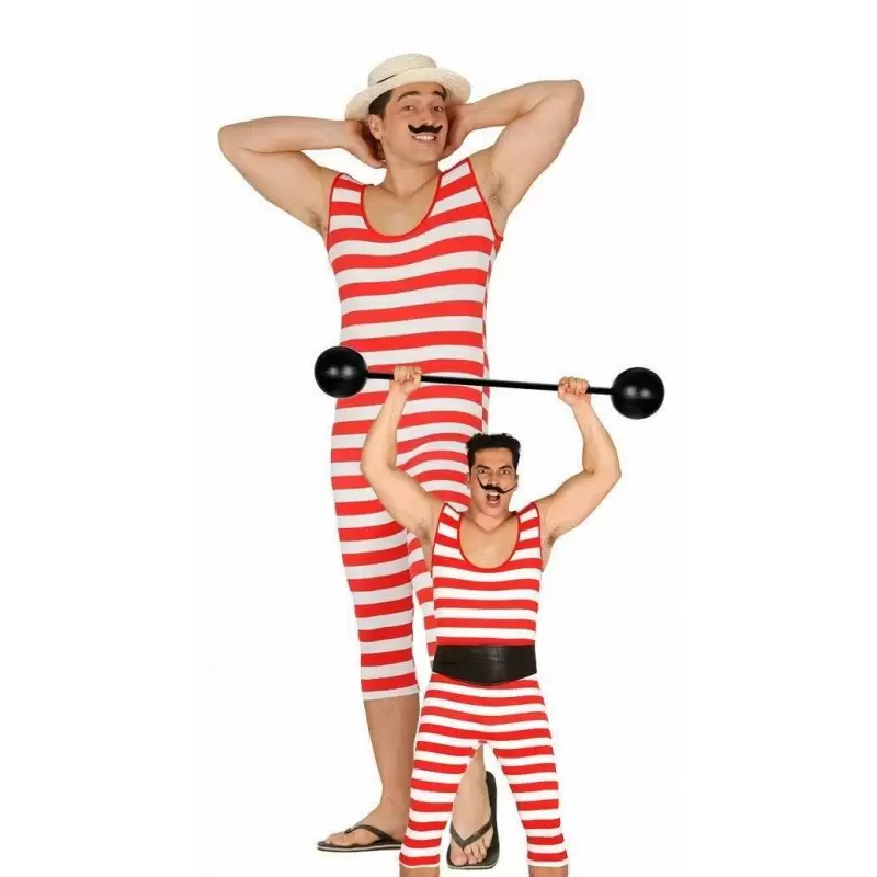 COSTUME DA BAGNINO FORZUTO ANNI '30 - A RIGHE ROSSE E BIANCHE TAGLIA M