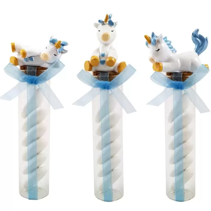 BOMBONIERE UNICORNI CELESTE CON PROVETTE – 12 PZ