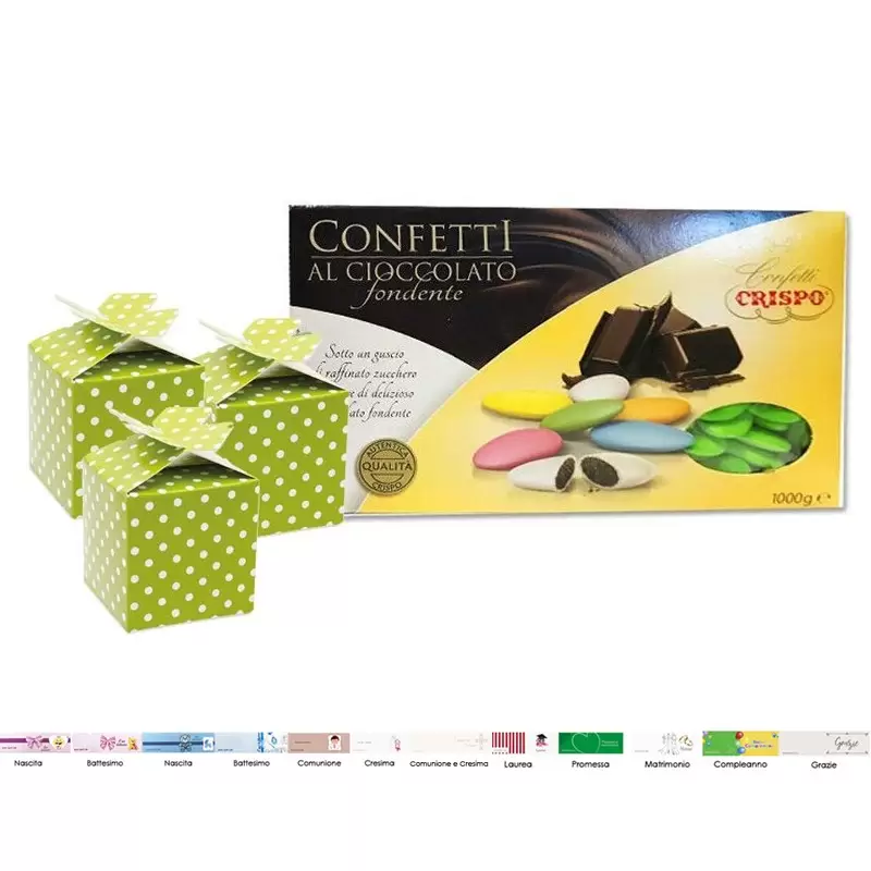 25 SCATOLINE POIS VERDE MELA CON CONFETTI CRISPO
