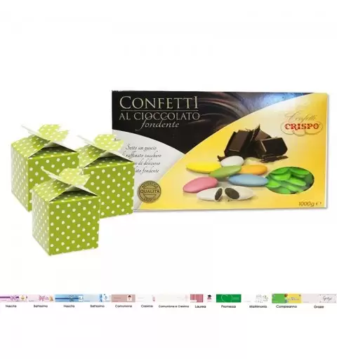 25 SCATOLINE POIS VERDE MELA CON CONFETTI CRISPO