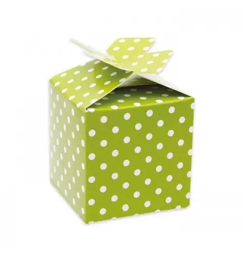 25 SCATOLINE CUBETTO VERDE MELA A POIS BIANCHI