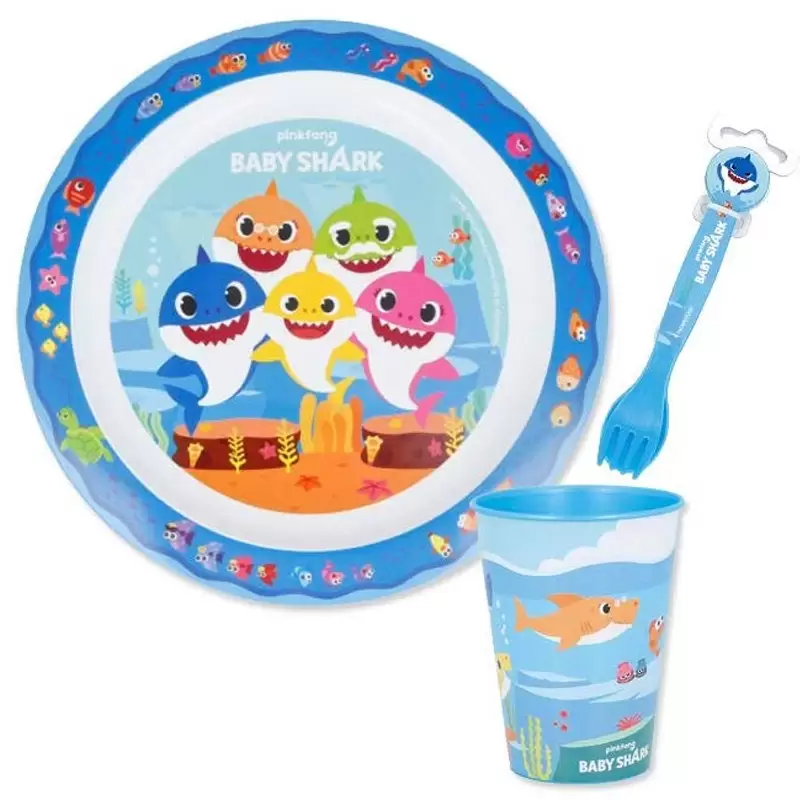 SET PRANZO BABY SHARK - PIATTO POSATE E BICCHIERE