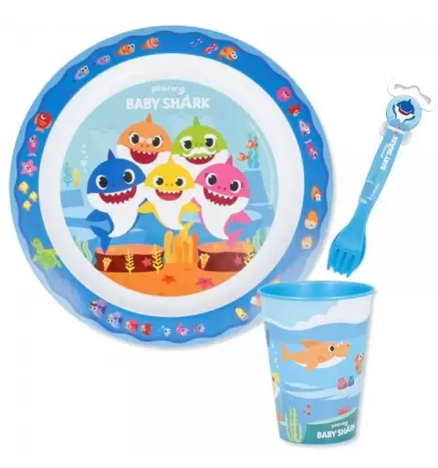 SET PRANZO BABY SHARK - PIATTO POSATE E BICCHIERE