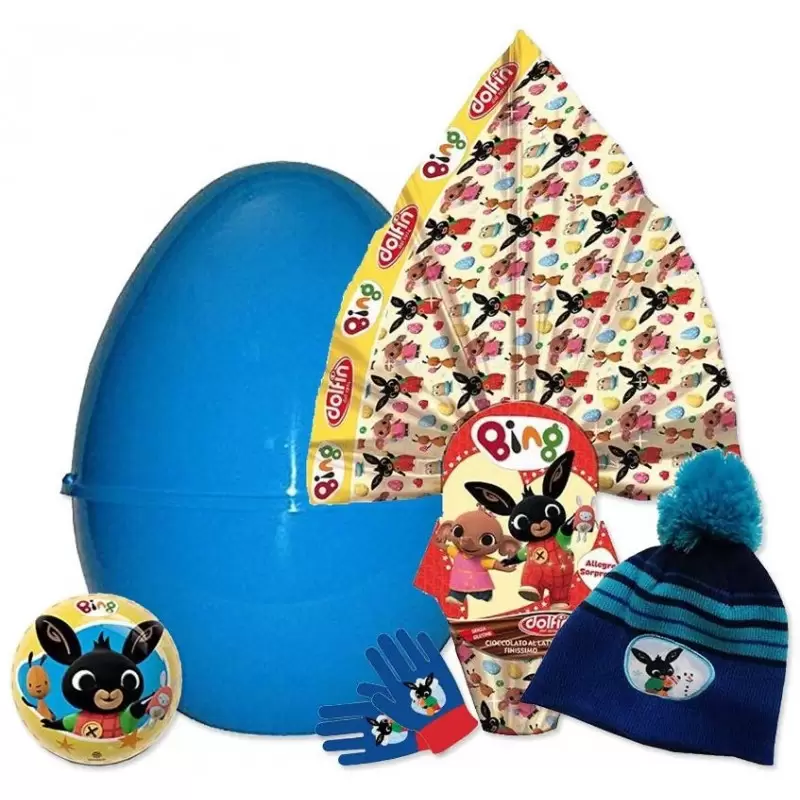 UOVO DI PASQUA BING BAMBINO – CON PALLONE E CAPPELLINO