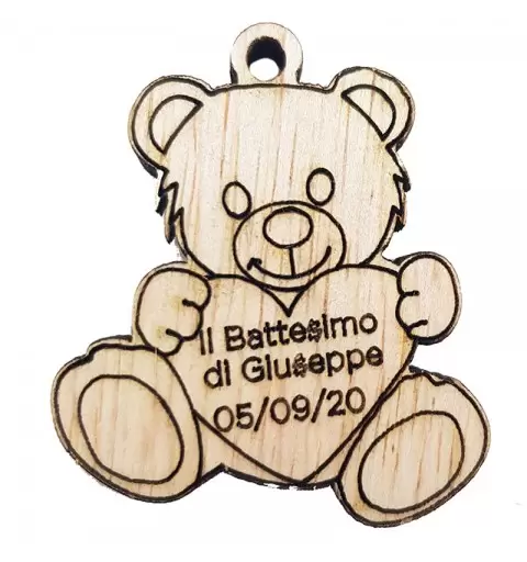 24 ORSETTI DI LEGNO BATTESIMO PERSONALIZZABILI CON SCRITTA LASER