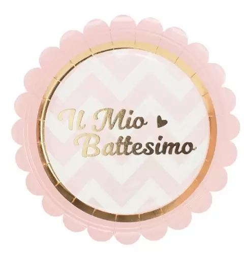 PIATTINI DESSERT IL MIO BATTESIMO BABY CHIC ROSA - 8 PZ