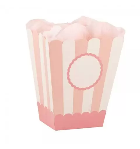 BOX PORTA POP CORN A RIGHE BIANCHE E ROSA - 4 PZ