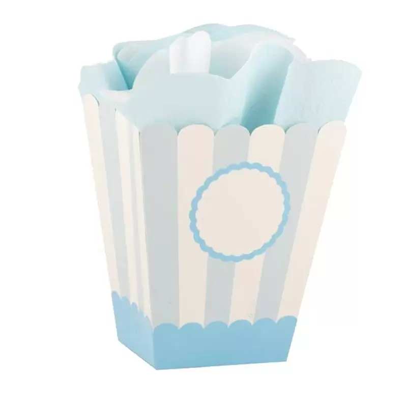 12 BOX PORTA POP CORN A RIGHE BIANCHE E CELESTI