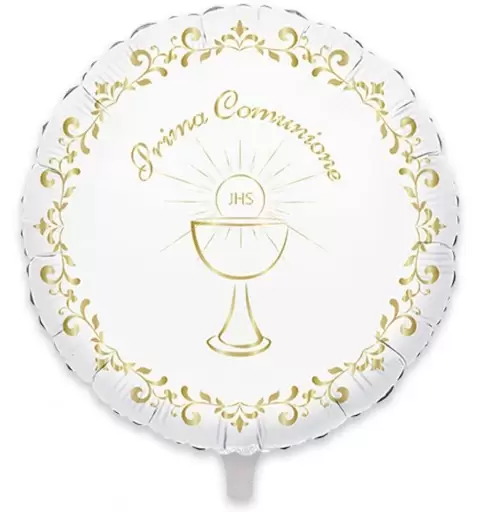 PALLONCINO FOIL PRIMA COMUNIONE BIANCO E ORO