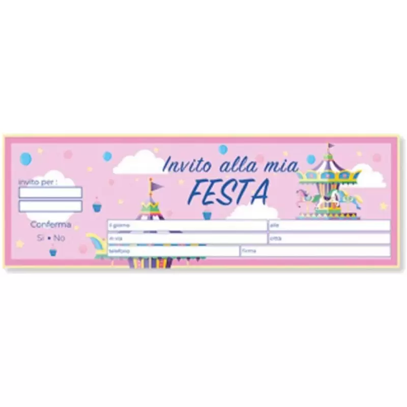 INVITI DI COMPLEANNO GIOSTRA CAROUSEL - BLOCCHETTO DA 20 PZ