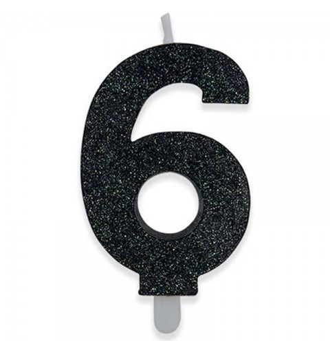 CANDELINA 6 SEI NERA GLITTER SWEETY DA 9 CM