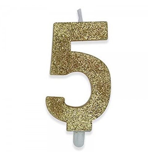 CANDELINA NUMERO 5 CINQUE ORO GLITTER SWEETY DA 9 CM