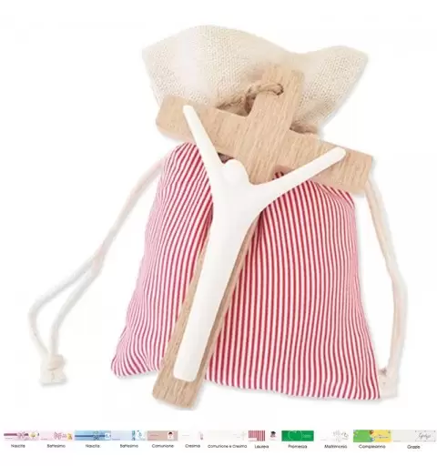 BOMBONIERE TAO DI CERAMICA CON SACCHETTI ROSSI MILLERIGHE - 12 PZ