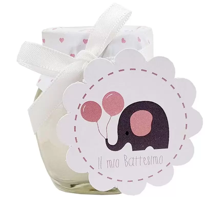 BOMBONIERE CANDELE PROFUMATE BATTESIMO BABY ELEPHANT ROSA - 10 PZ