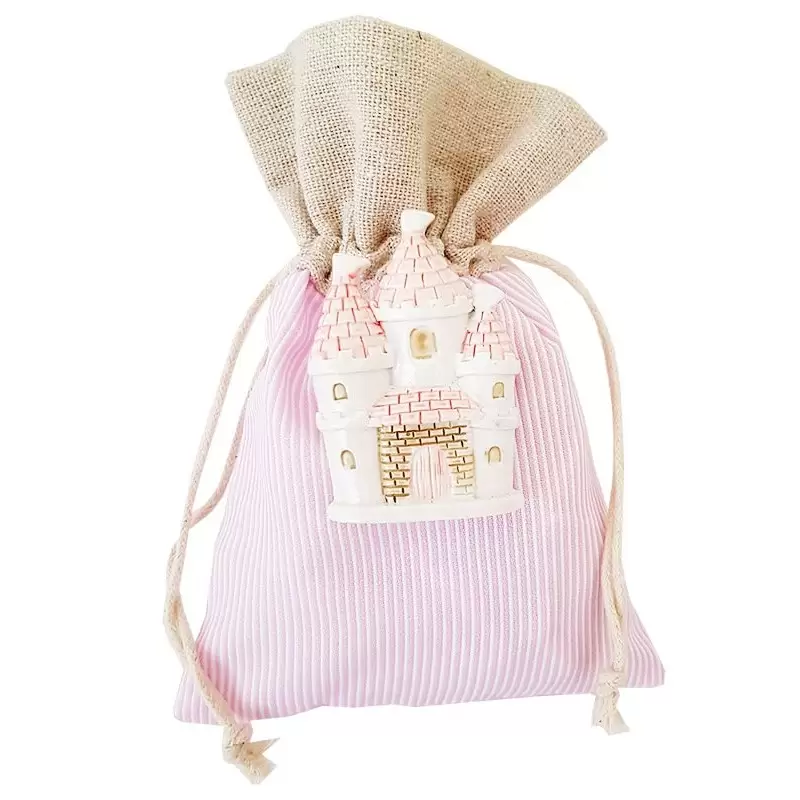 BOMBONIERE CASTELLO DELLE FIABE ROSA CON SACCHETTI MILLERIGHE - 12 PZ