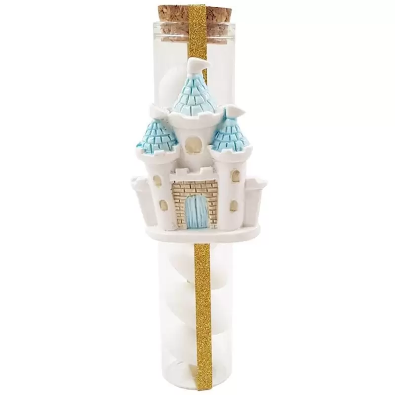 BOMBONIERE CASTELLO DELLE FIABE CELESTE CON PROVETTE - 12 PZ