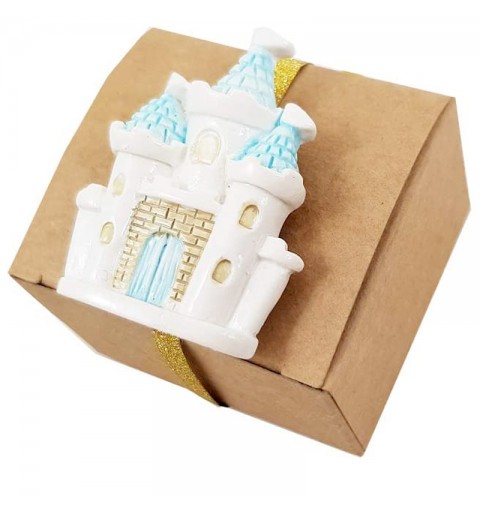 BOMBONIERE CASTELLO DELLE FIABE CELESTE CON SCATOLINE KRAFT - 12 PZ
