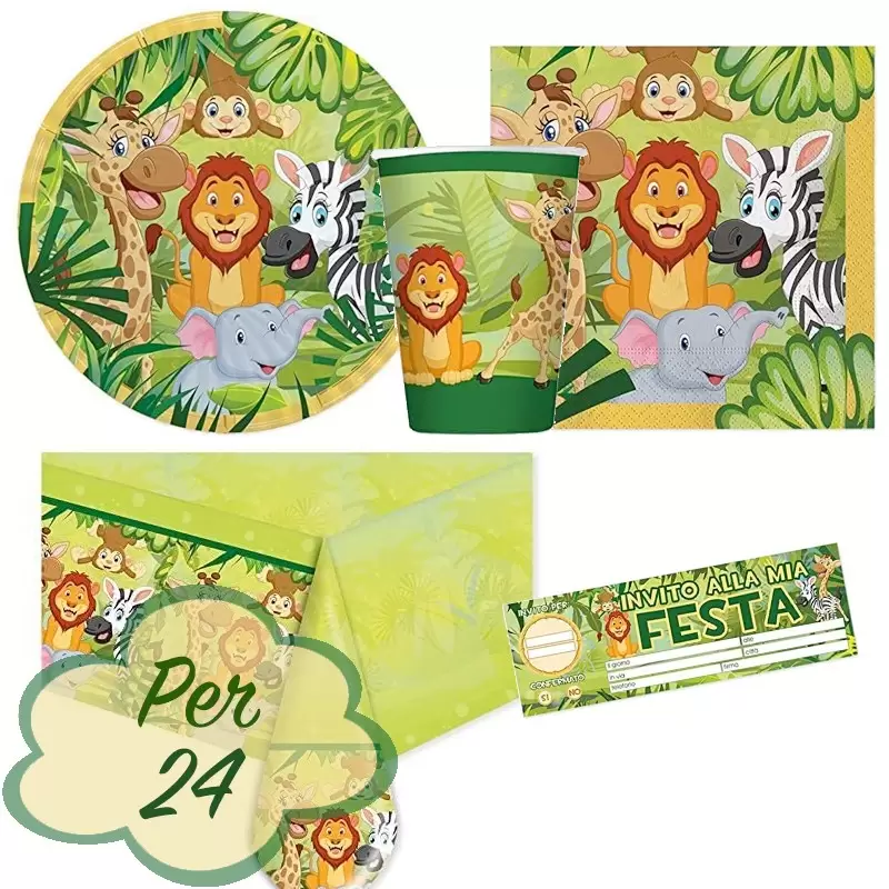 KIT N.9 ANIMALI DELLA GIUNGLA - CON INVITI DI COMPLEANNO
