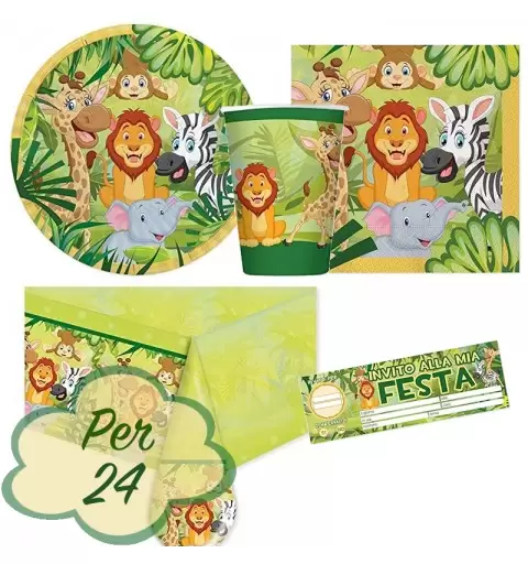 KIT N.9 ANIMALI DELLA GIUNGLA - CON INVITI DI COMPLEANNO