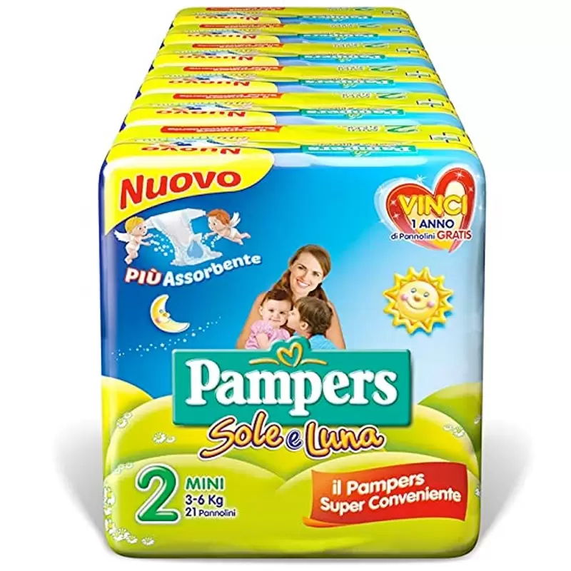 PANNOLINI PAMPERS SOLE E LUNA TAGLIA 2 126 PEZZI - 6 PACCHI