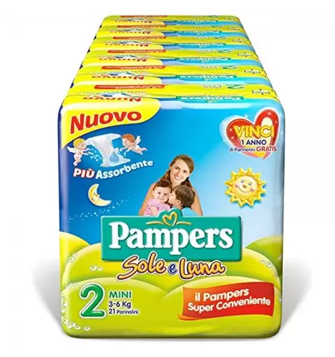PANNOLINI PAMPERS SOLE E LUNA TAGLIA 2 126 PEZZI - 6 PACCHI