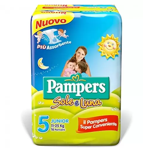 PACCO DI PANNOLINI PAMPERS SOLE E LUNA TAGLIA 5