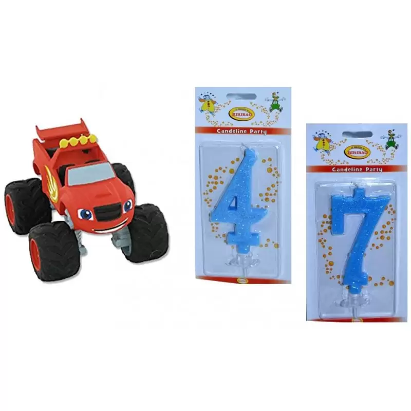 DECORAZIONE TORTA BLAZE E LE MEGA MACCHINE Y99621 CON CANDELINA NUMERICA