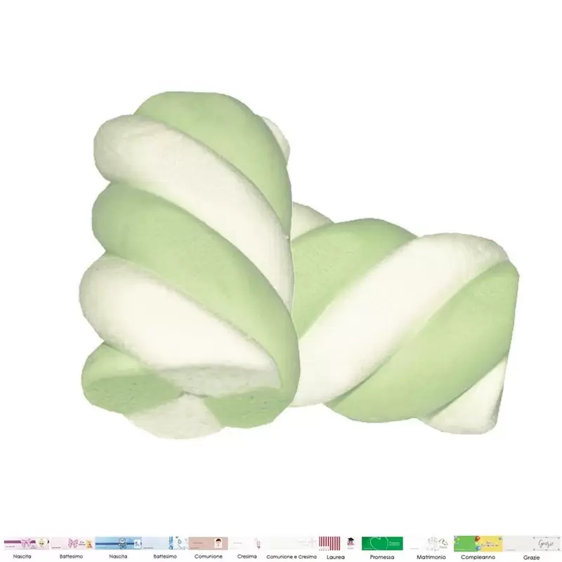 MARSHMALLOW TRECCE VERDI CON BIGLIETTINI BOMBONIERA