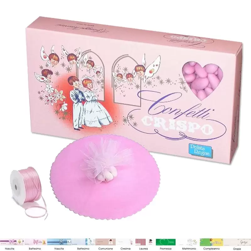 CONFETTI CRISPO ALLA MANDORLA ROSA CON VELI DI FATA