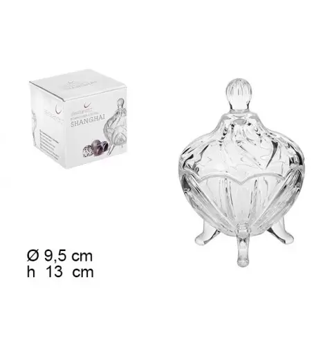 3 x BOMBONIERA IN VETRO CON COPERCHIO 13 X 9.5 X 9.5 CM  – 106181