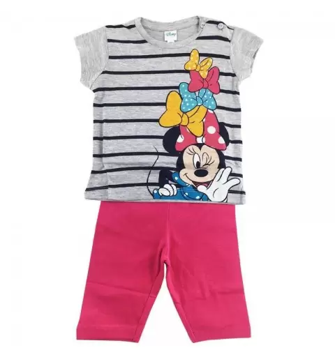 COMPLETINO MINNIE GRIGIO E FUCSIA MANICHE CORTE 12 MESI